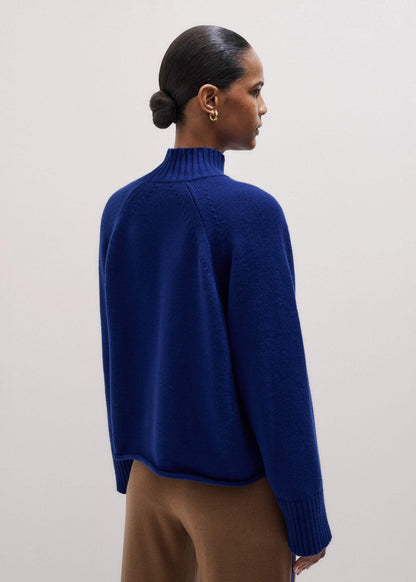 ME+EM Blue High Neck Relaxed Raglan Sweater