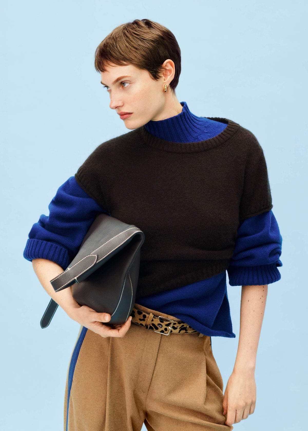 ME+EM Blue High Neck Relaxed Raglan Sweater