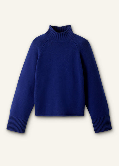 ME+EM Blue High Neck Relaxed Raglan Sweater