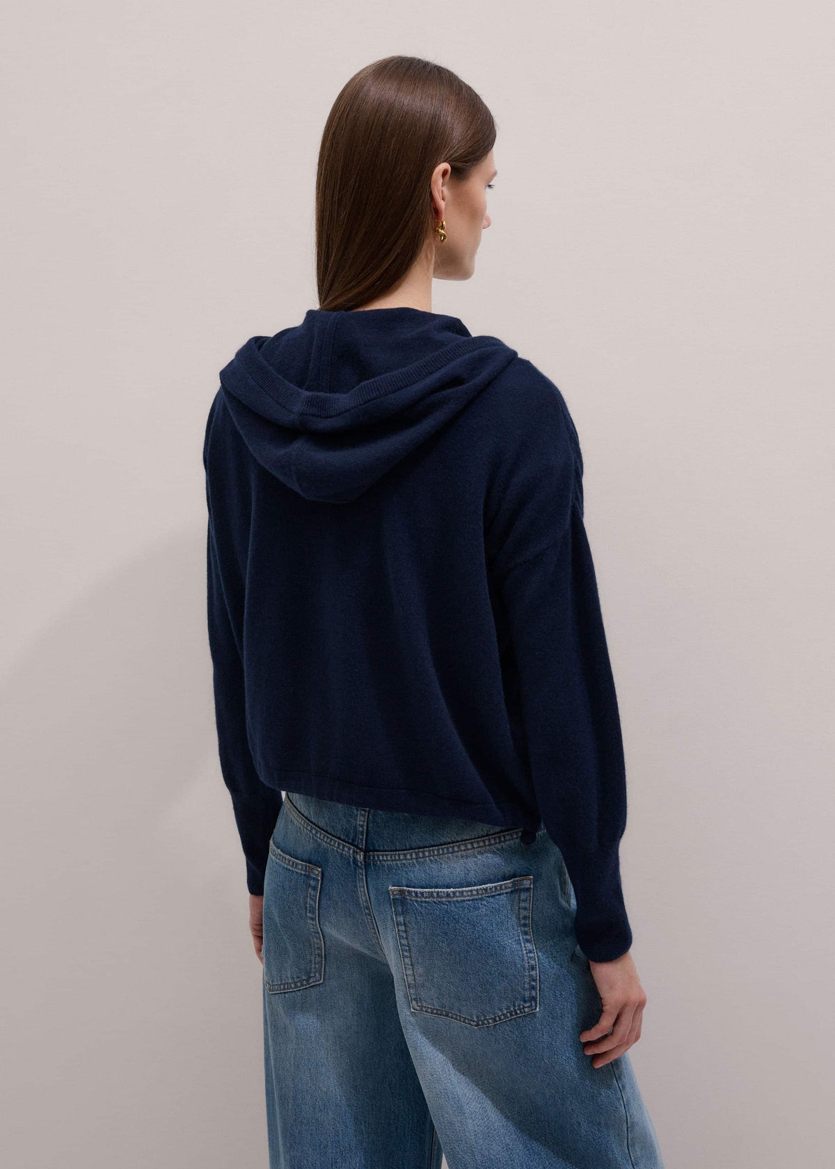 ME+EM Dark Navy Cashmere Drop Shoulder Box Crop Hoodie