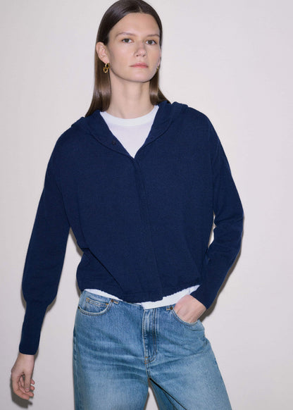 ME+EM Dark Navy Cashmere Drop Shoulder Box Crop Hoodie