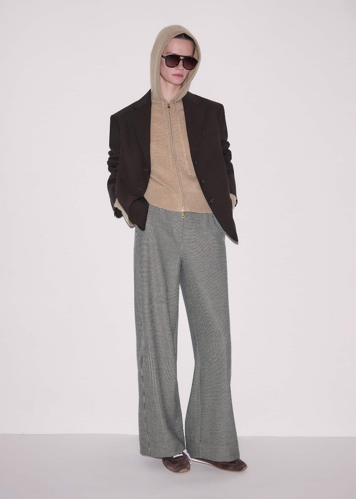 ME+EM Light Brown Cashmere Two-Way Zip Straight Hoodie