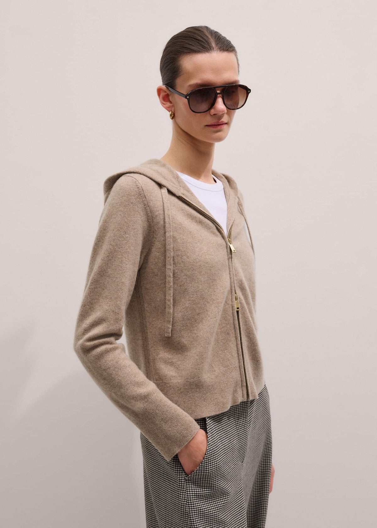 ME+EM Light Brown Cashmere Two-Way Zip Straight Hoodie