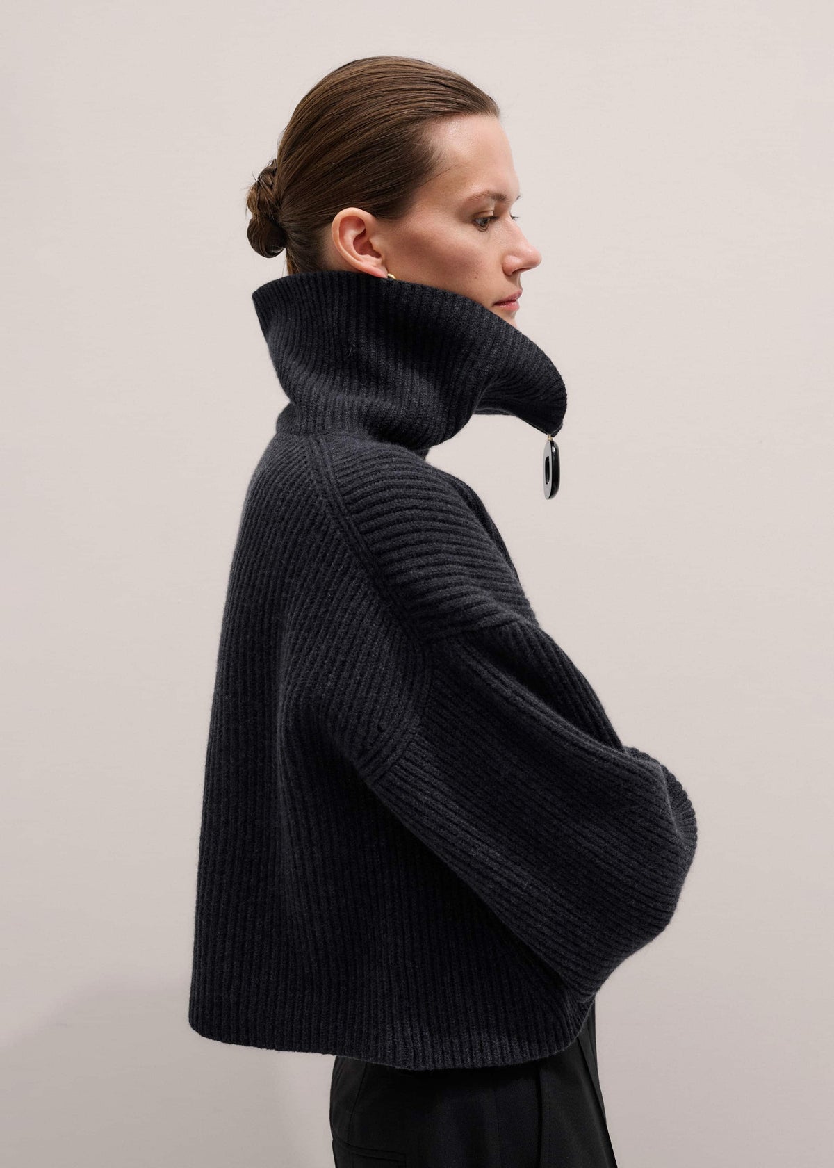 ME+EM Grey Relaxed Fly Neck Zip Jumper