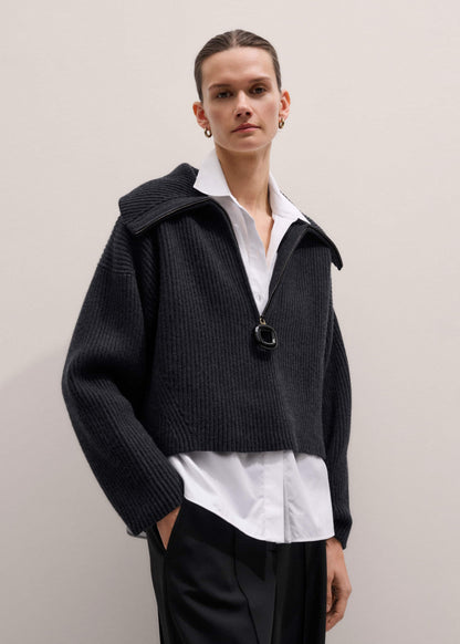 ME+EM Grey Relaxed Fly Neck Zip Jumper