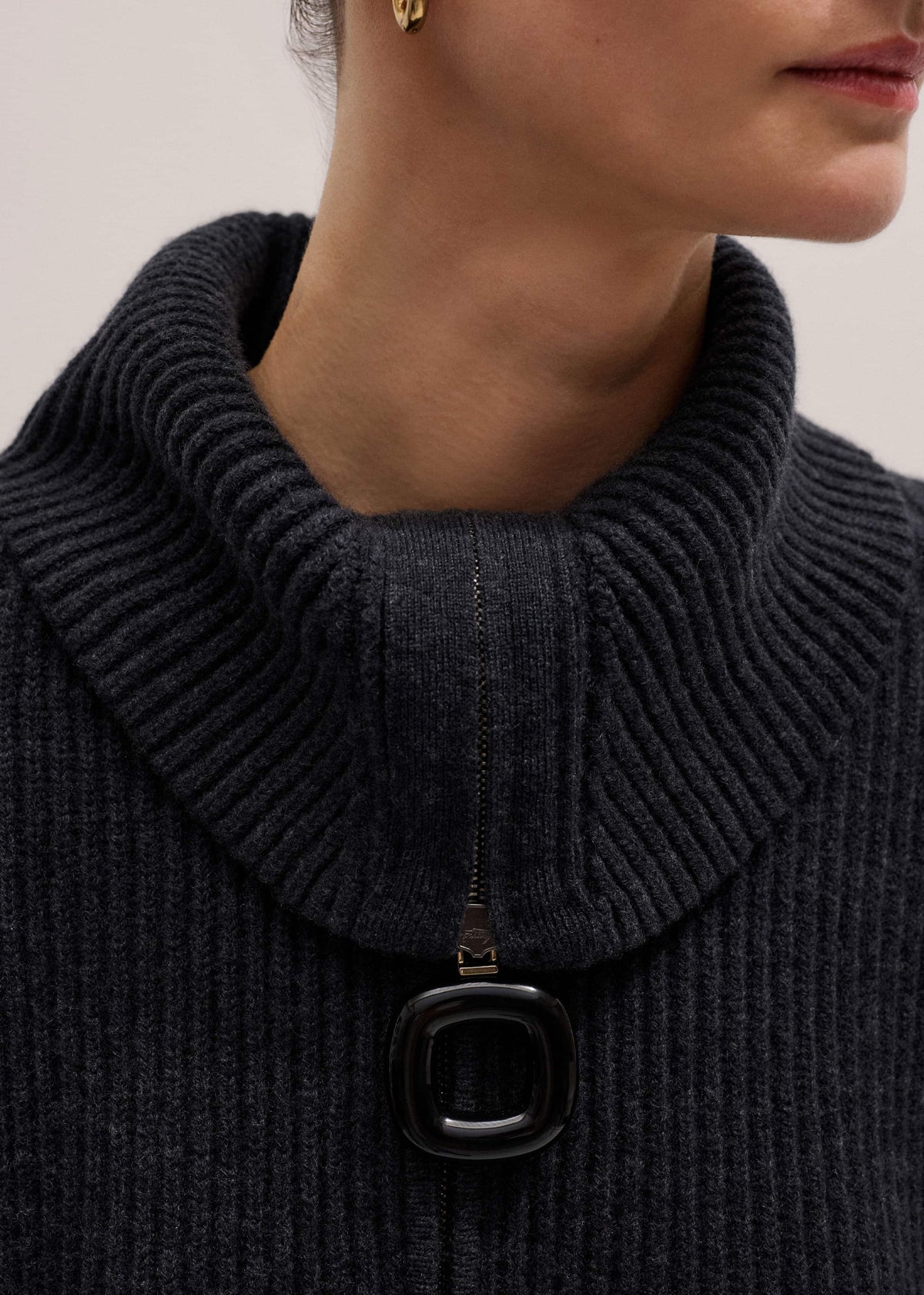 ME+EM Grey Relaxed Fly Neck Zip Jumper