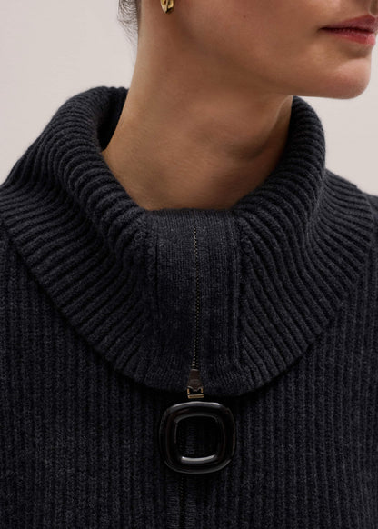 ME+EM Grey Relaxed Fly Neck Zip Jumper