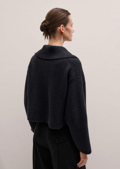 ME+EM Grey Relaxed Fly Neck Zip Jumper