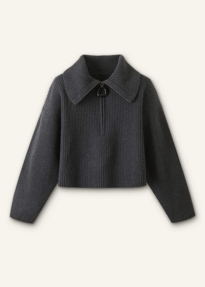 ME+EM Grey Relaxed Fly Neck Zip Jumper