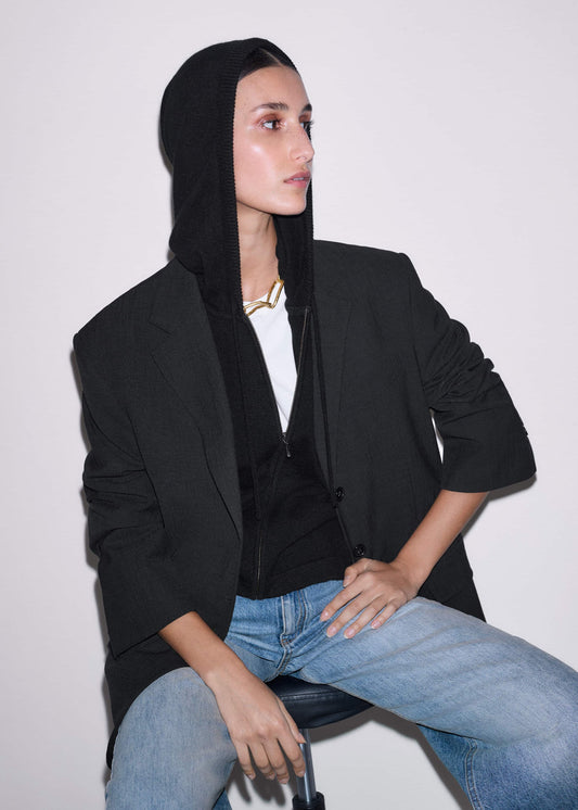 ME+EM Black Cashmere Sleeveless Relaxed Zip Hoodie
