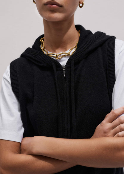 ME+EM Black Cashmere Sleeveless Relaxed Zip Hoodie