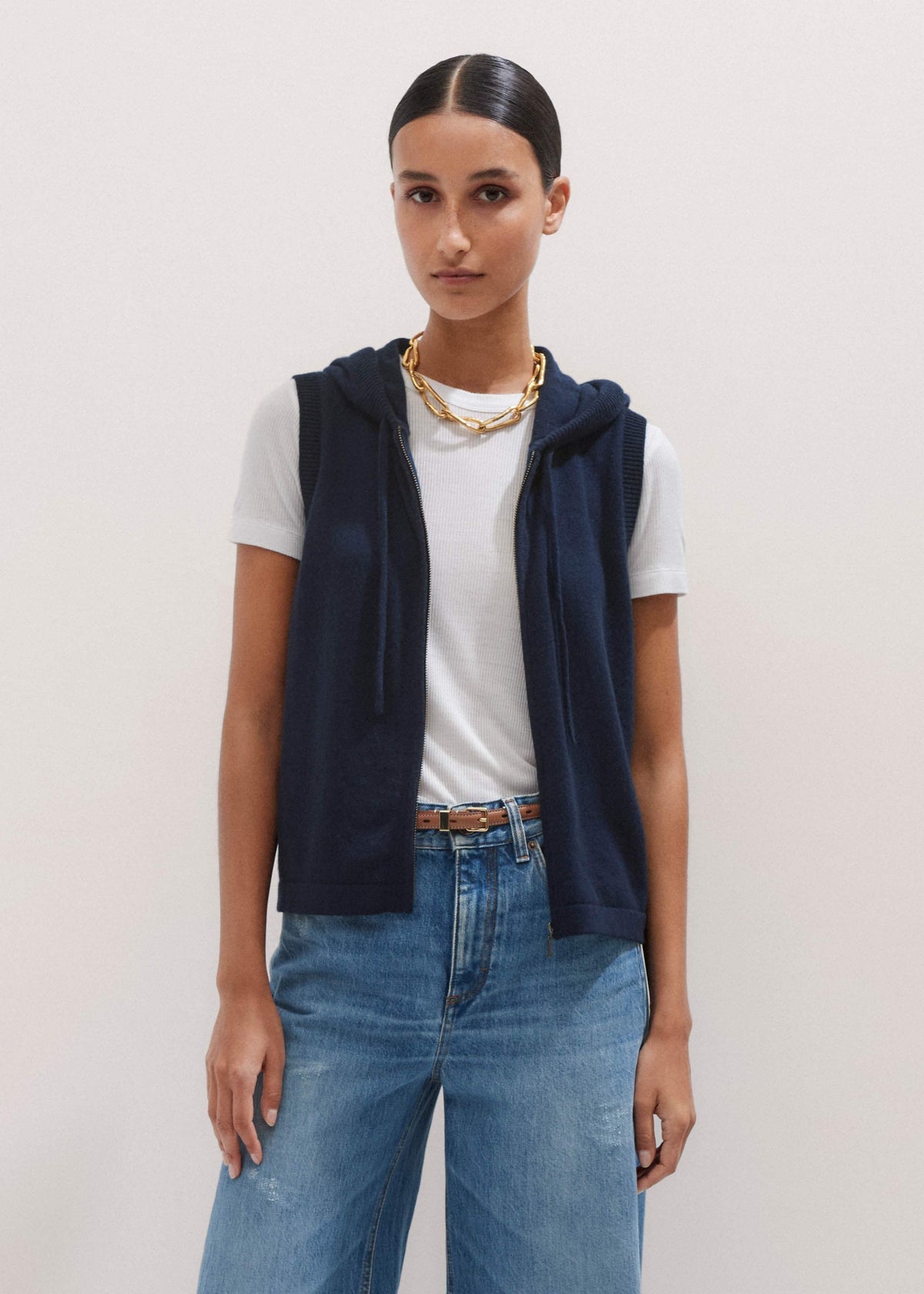 ME+EM Navy Icon Cashmere Sleeveless Blazer Hoodie | Knitwear