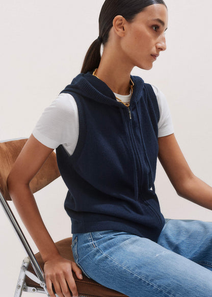 ME+EM Navy Icon Cashmere Sleeveless Blazer Hoodie | Knitwear