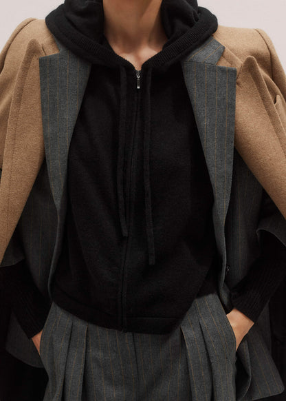 ME+EM Black Cashmere Relaxed Fit Box Zip Hoodie