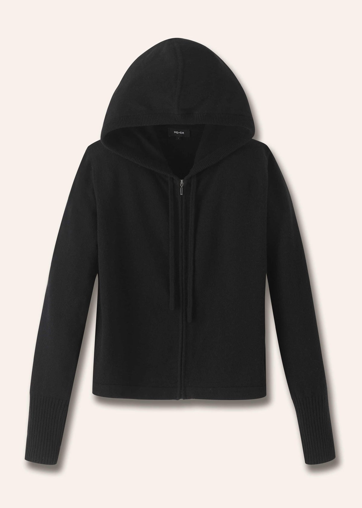 ME+EM Black Cashmere Relaxed Fit Box Zip Hoodie