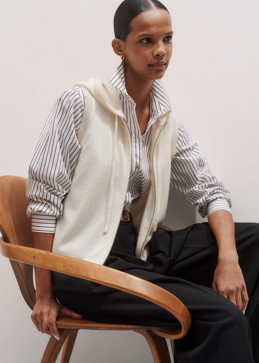 ME+EM Cream Icon Cashmere Sleeveless Blazer Hoody