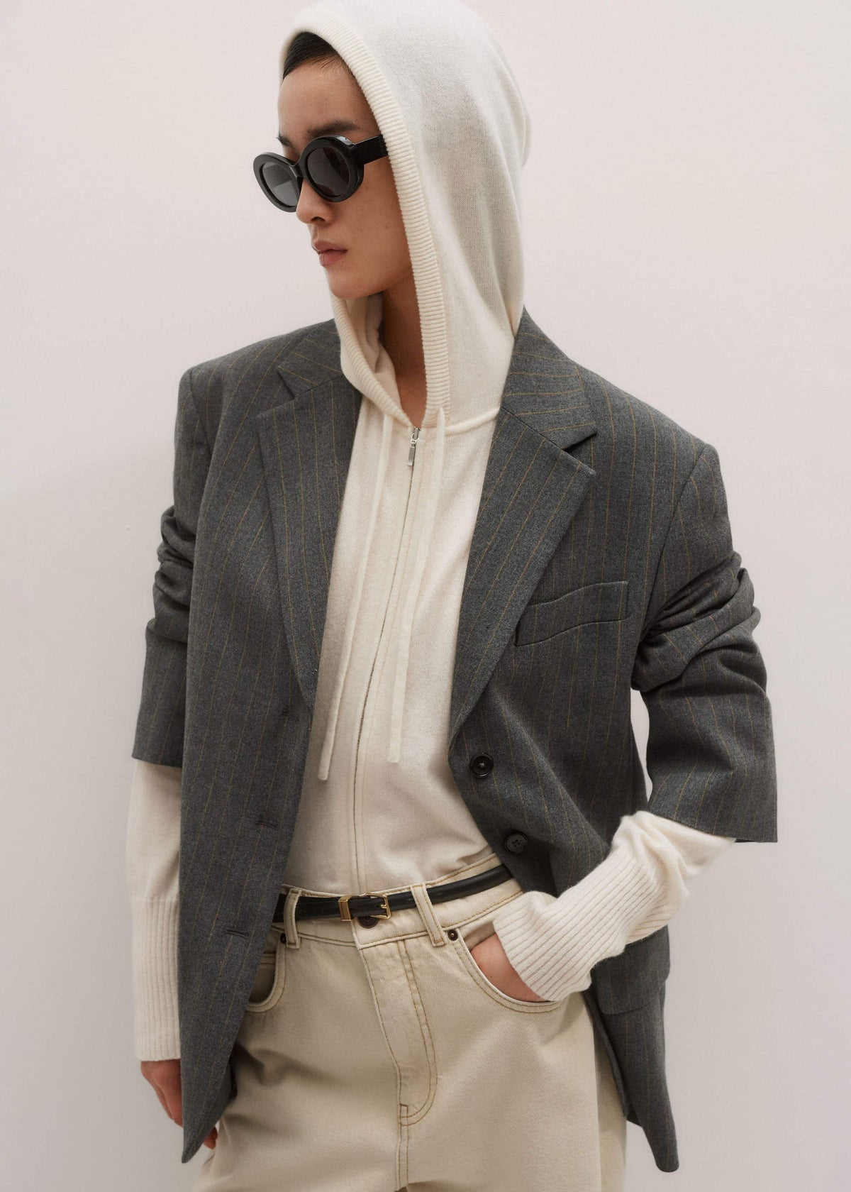 ME+EM Cream Cashmere Relaxed Fit Box Zip Hoody