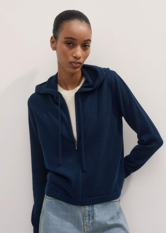 ME+EM Navy Cashmere Relaxed Fit Box Zip Hoodie