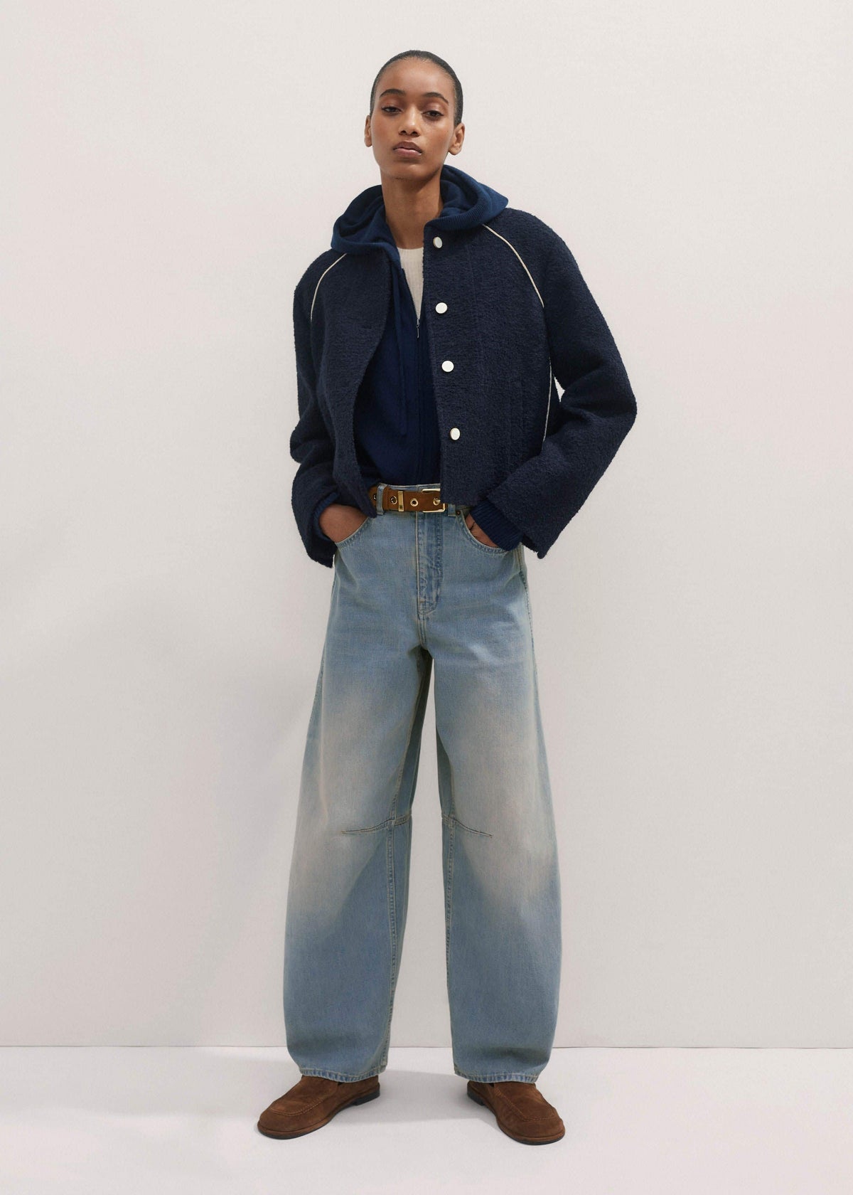 ME+EM Navy Cashmere Relaxed Fit Box Zip Hoodie