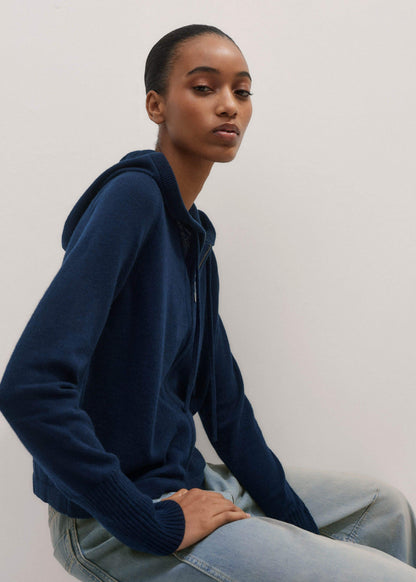 ME+EM Navy Cashmere Relaxed Fit Box Zip Hoodie