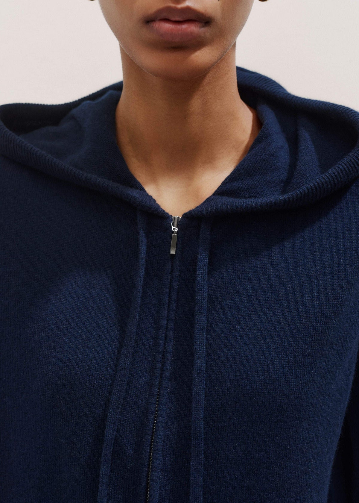 ME+EM Navy Cashmere Relaxed Fit Box Zip Hoodie