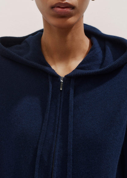 ME+EM Navy Cashmere Relaxed Fit Box Zip Hoodie