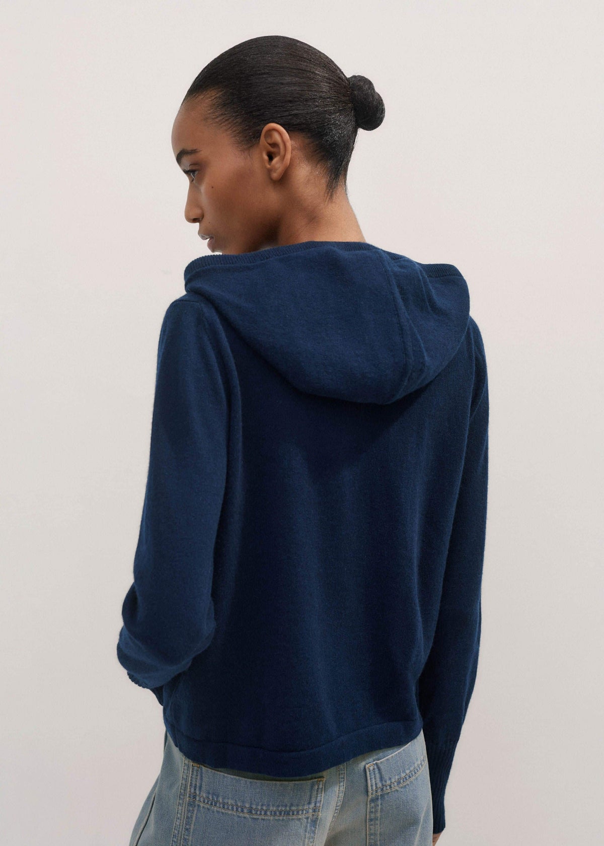 ME+EM Navy Cashmere Relaxed Fit Box Zip Hoodie