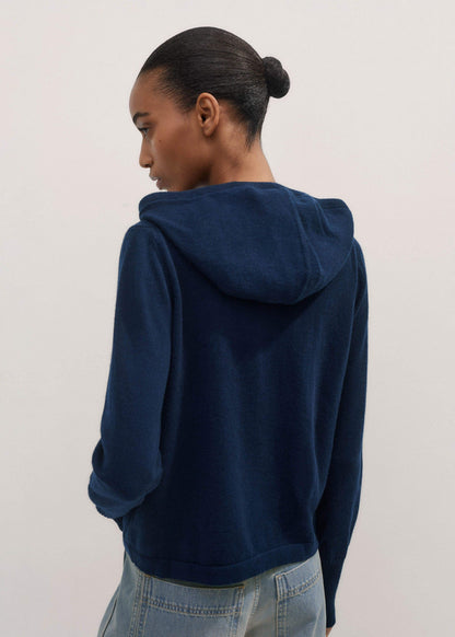 ME+EM Navy Cashmere Relaxed Fit Box Zip Hoodie
