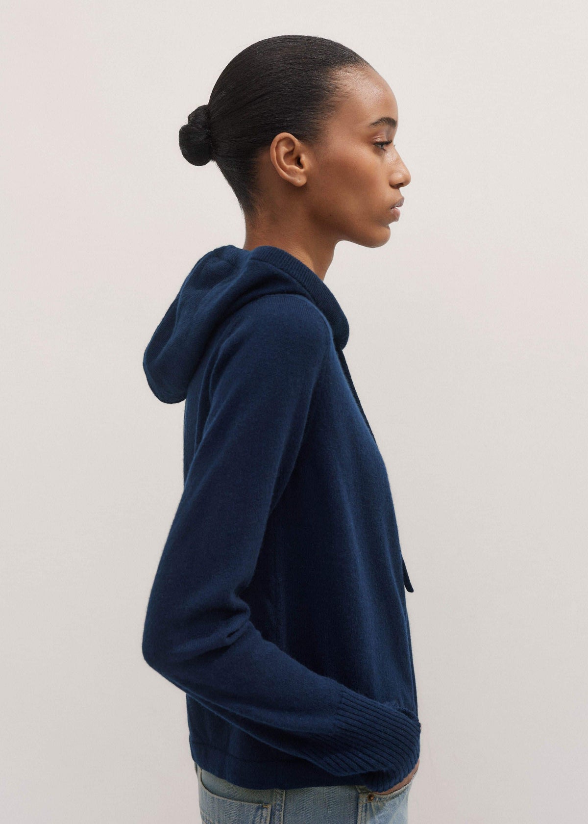 ME+EM Navy Cashmere Relaxed Fit Box Zip Hoodie