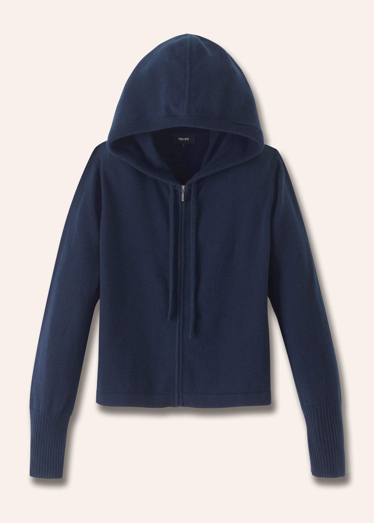 ME+EM Navy Cashmere Relaxed Fit Box Zip Hoodie