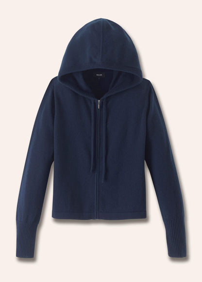 ME+EM Navy Cashmere Relaxed Fit Box Zip Hoodie