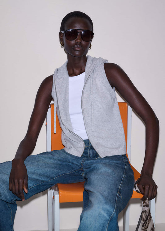 ME+EM Gray Cashmere Sleeveless Relaxed Zip Hoodie