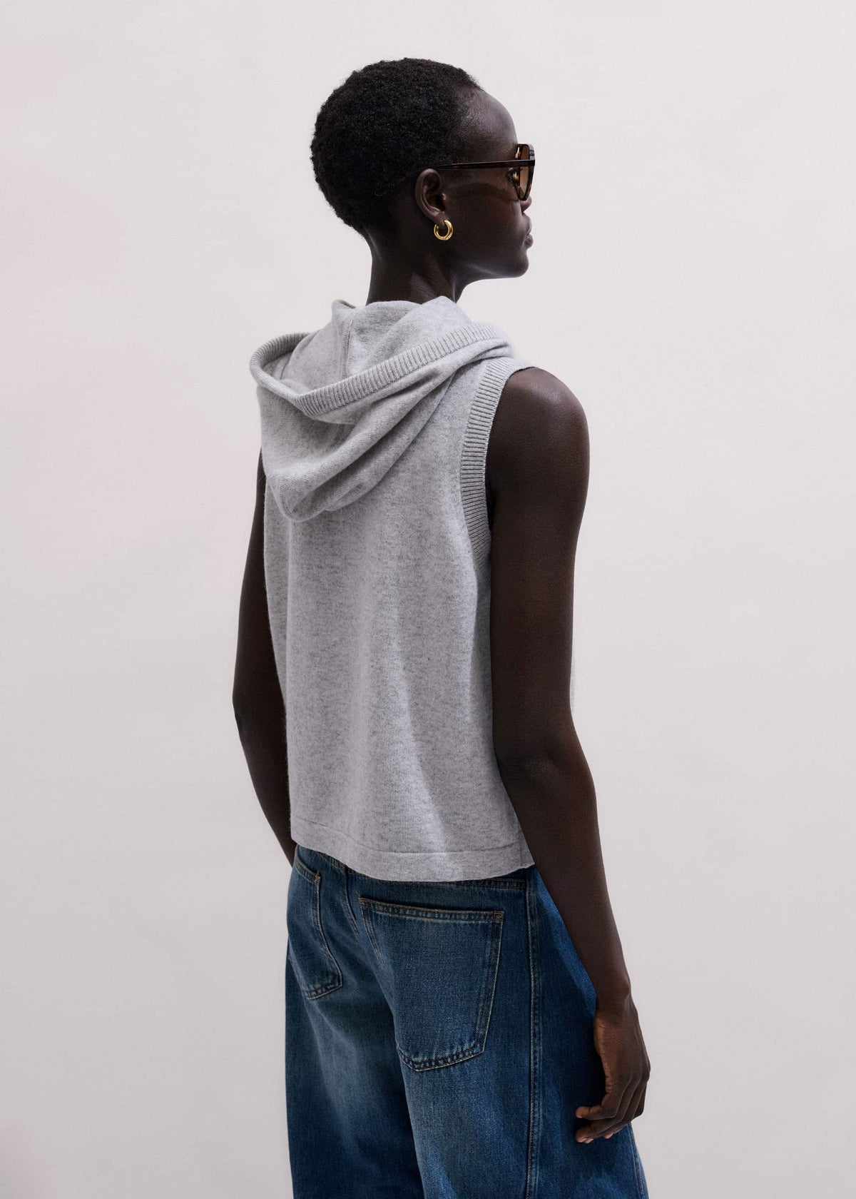ME+EM Gray Cashmere Sleeveless Relaxed Zip Hoodie