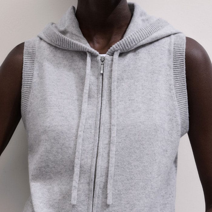 ME+EM Gray Cashmere Sleeveless Relaxed Zip Hoodie