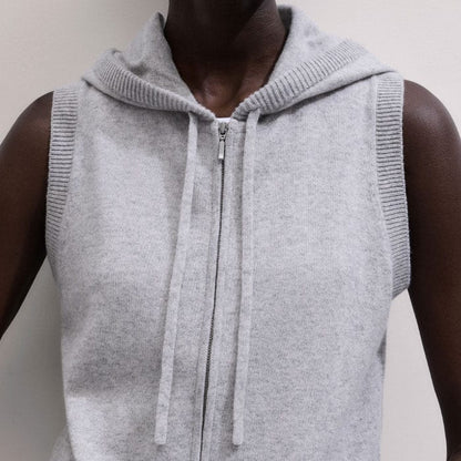 ME+EM Gray Cashmere Sleeveless Relaxed Zip Hoodie