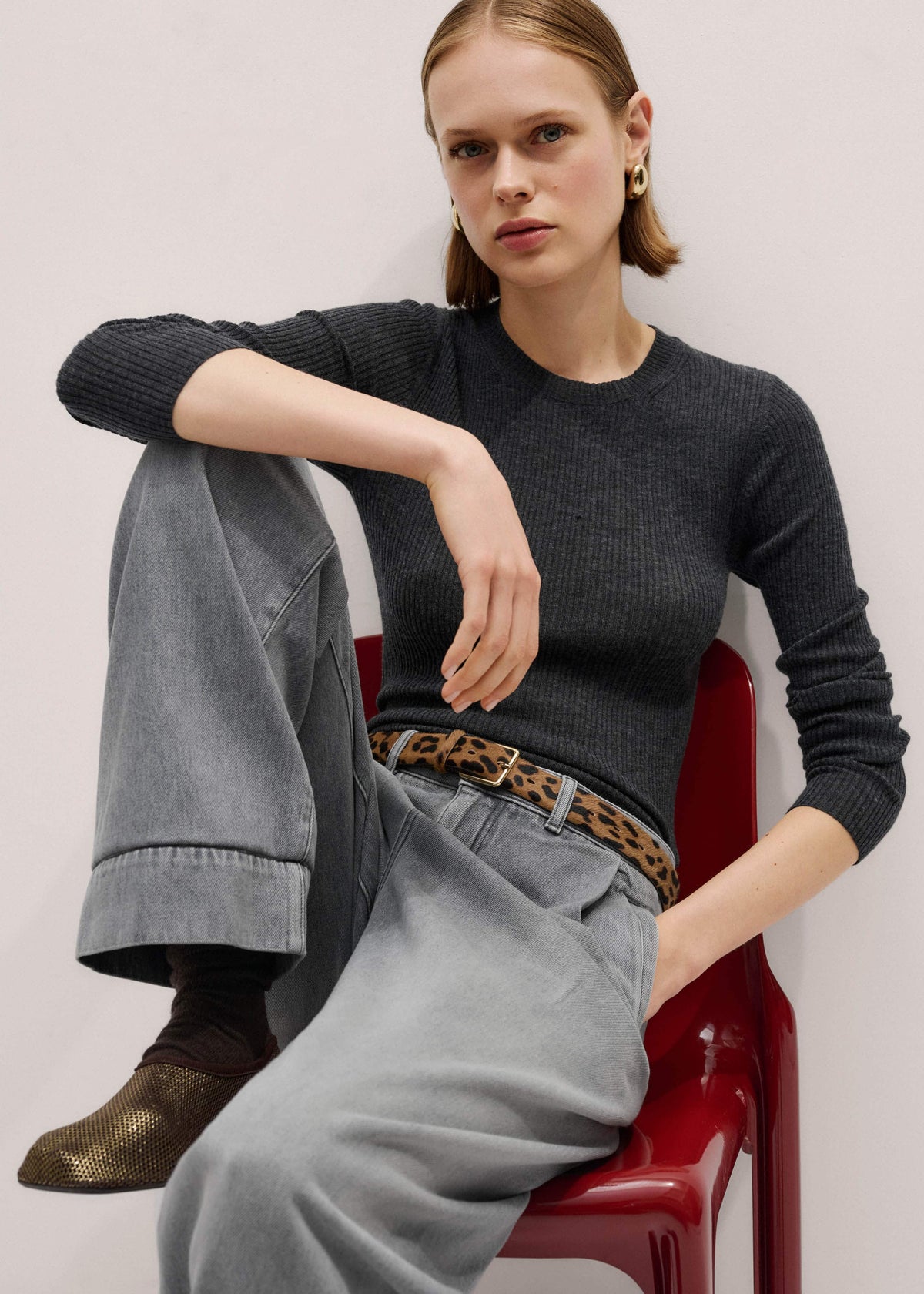 ME+EM Gray Barely There Sweater