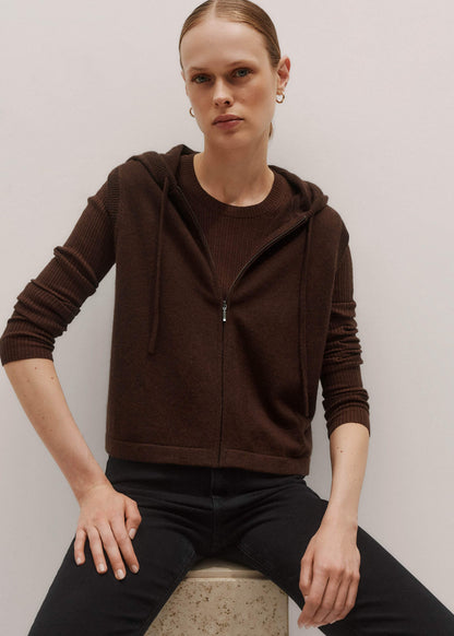ME+EM Brown Cashmere Sleeveless Relaxed Zip Hoodie