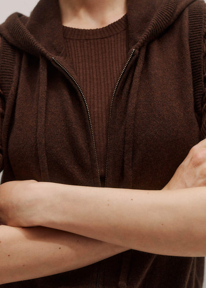 ME+EM Brown Cashmere Sleeveless Relaxed Zip Hoodie