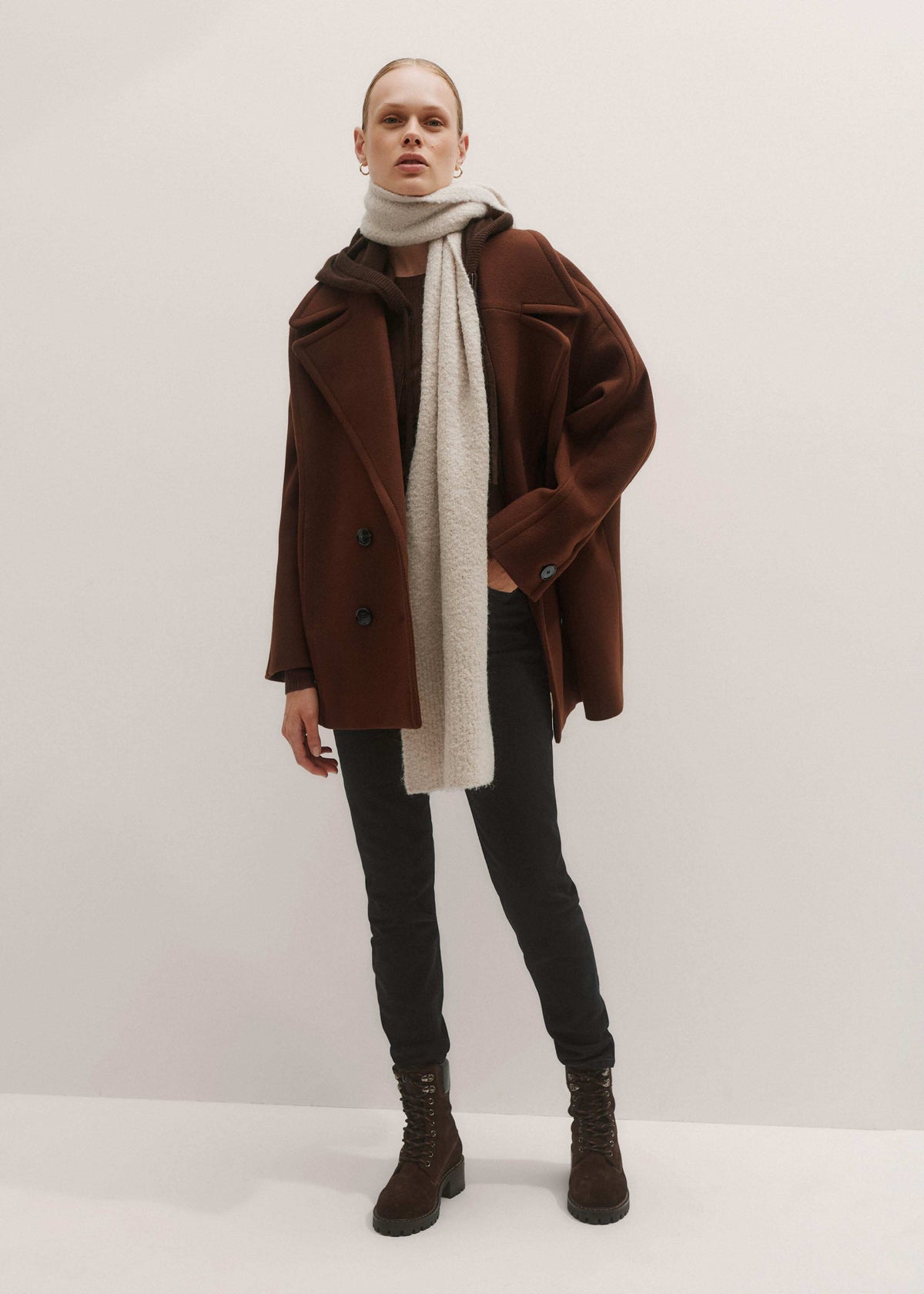 ME+EM Brown Cashmere Sleeveless Relaxed Zip Hoodie