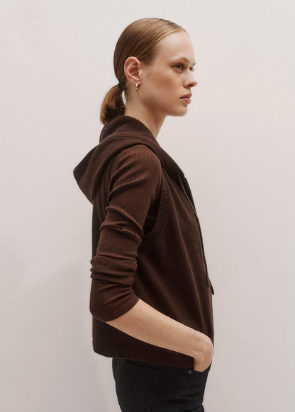 ME+EM Brown Cashmere Sleeveless Relaxed Zip Hoodie