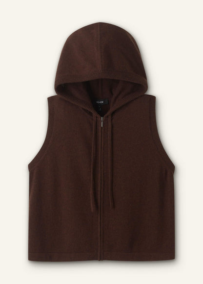 ME+EM Brown Cashmere Sleeveless Relaxed Zip Hoodie