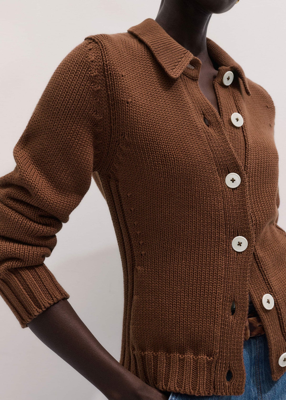ME+EM Brown Slim Collared Cardigan