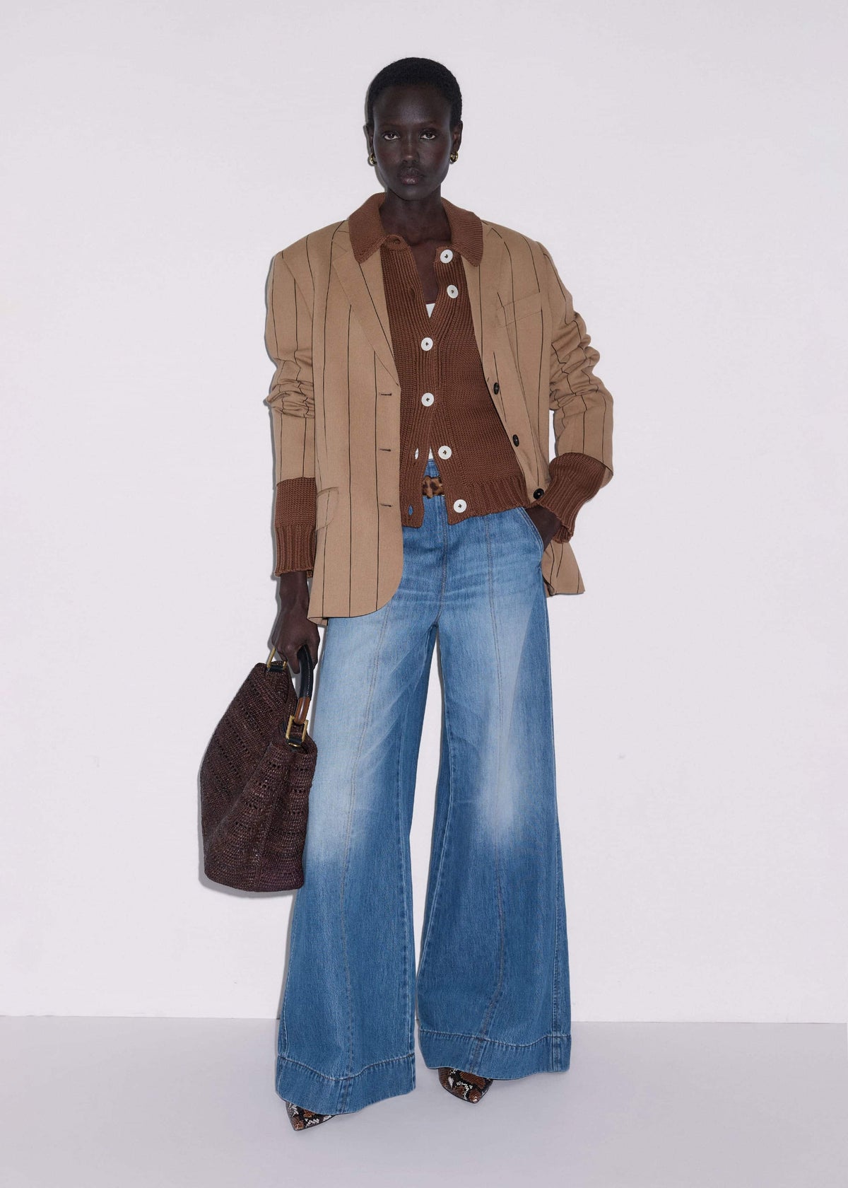 ME+EM Brown Slim Collared Cardigan