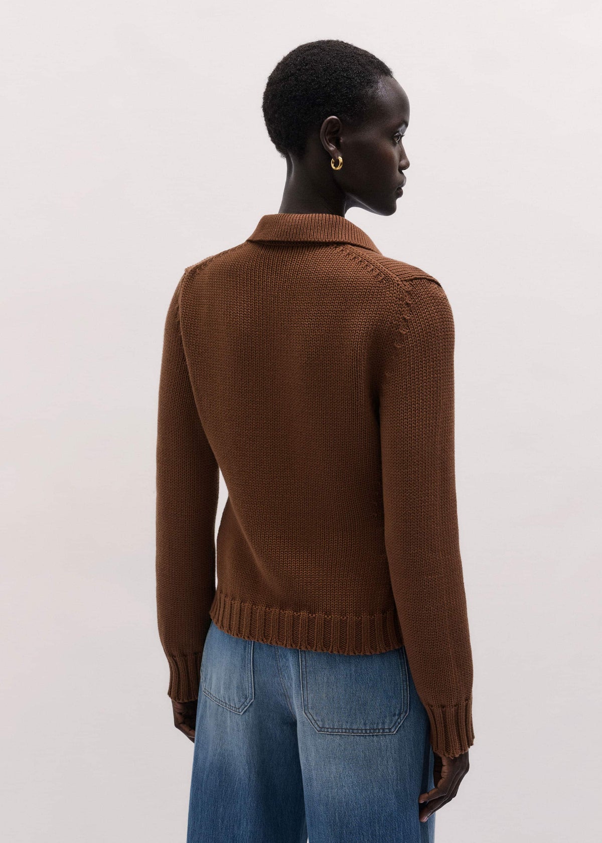 ME+EM Brown Slim Collared Cardigan