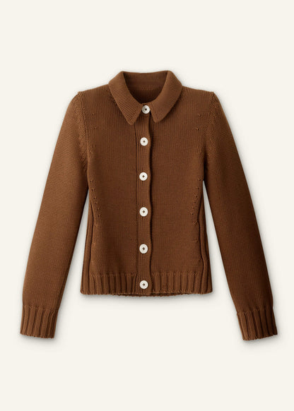 ME+EM Brown Slim Collared Cardigan