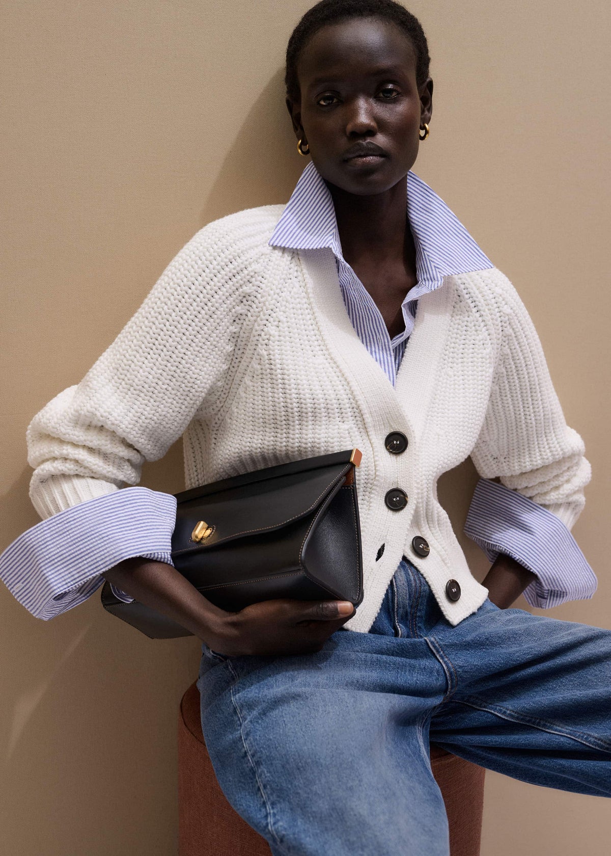 ME+EM White Chunky Raglan Relaxed Weekend Cardigan