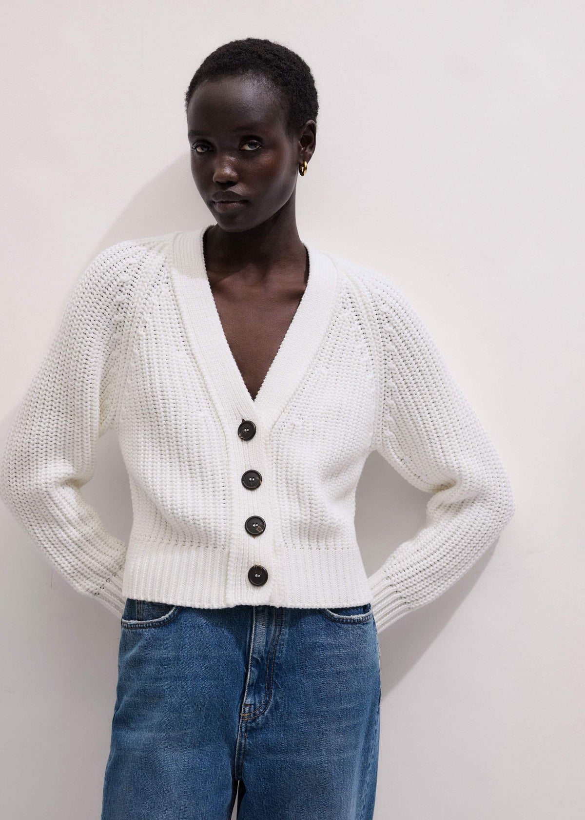 ME+EM White Chunky Raglan Relaxed Weekend Cardigan