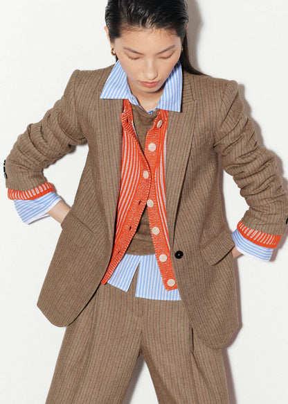 ME+EM Orange Contrast Rib Straight Cardigan