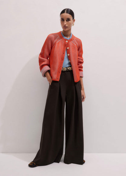 ME+EM Orange Contrast Rib Straight Cardigan