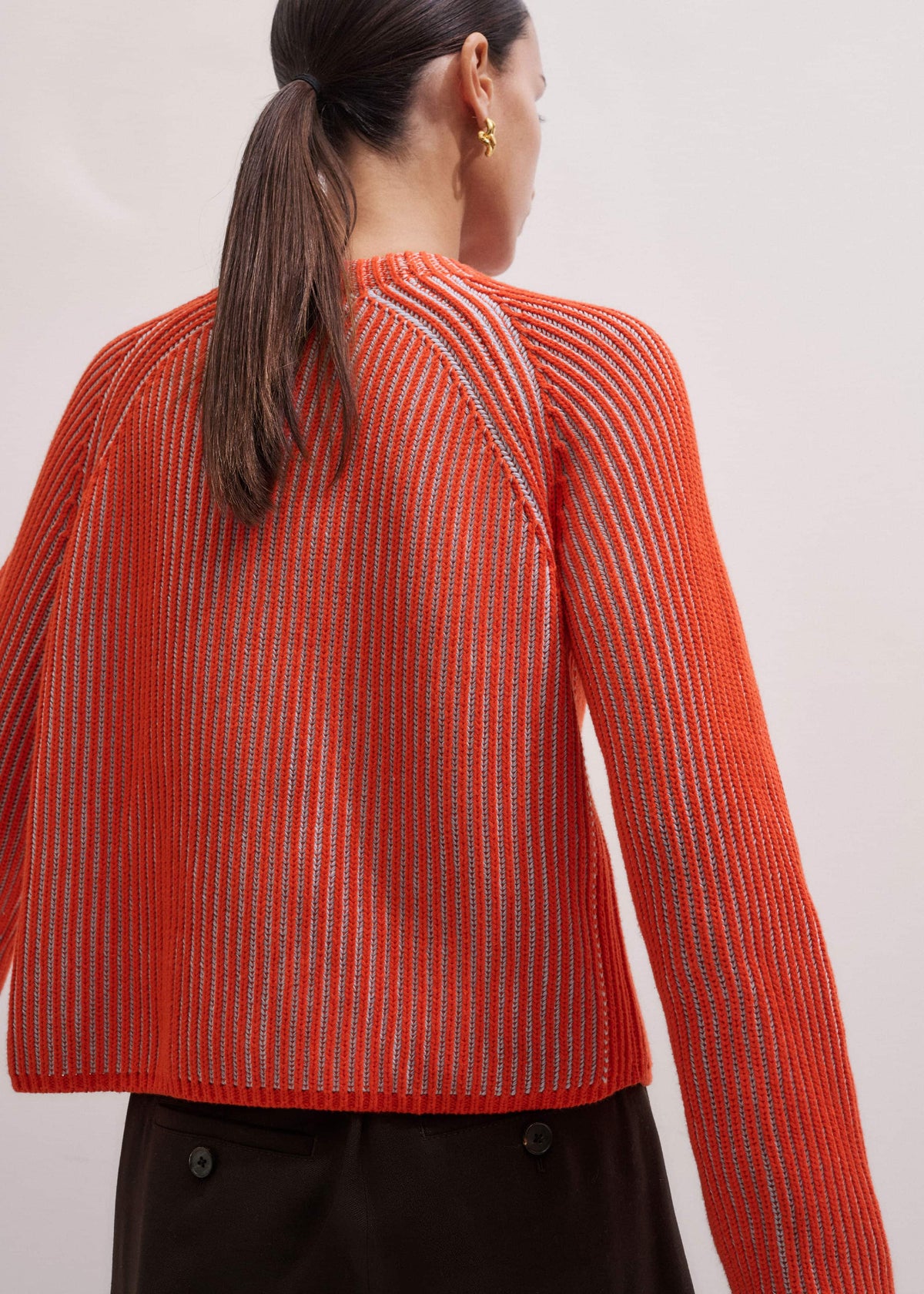 ME+EM Orange Contrast Rib Straight Cardigan